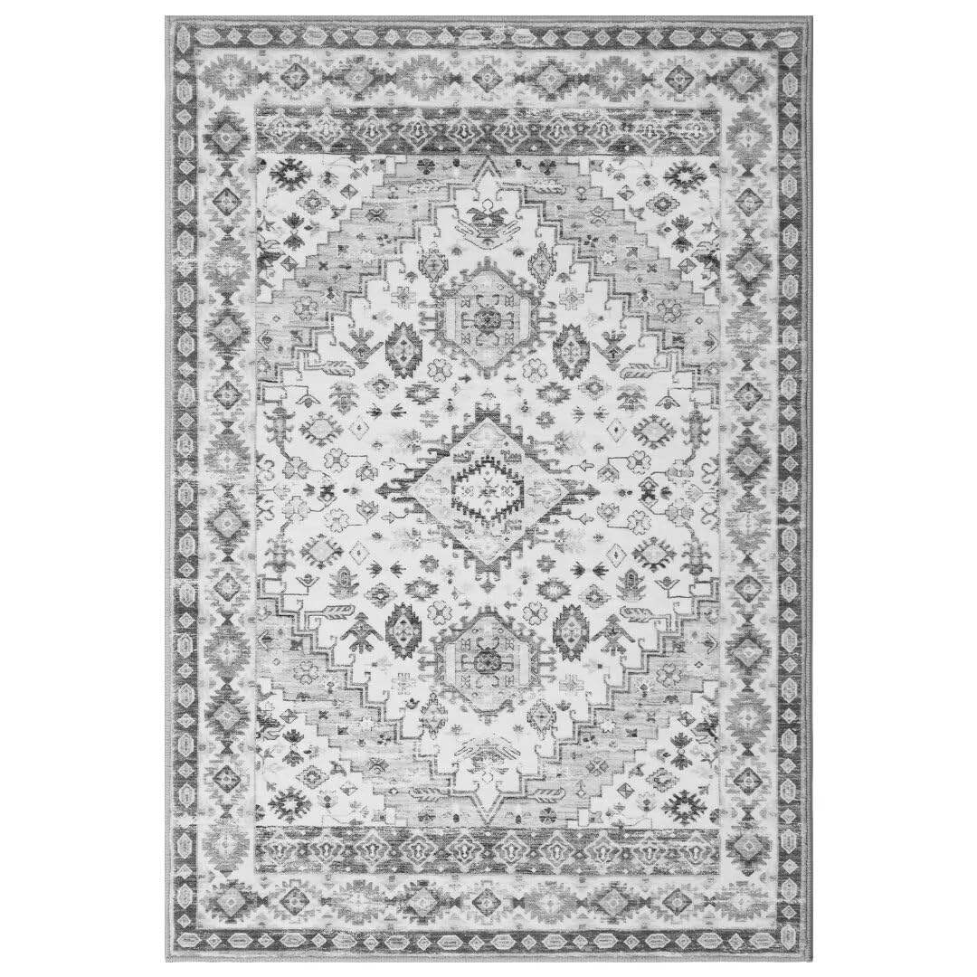Tapis persan GARVEE 160x230cm Gris | Résistant aux taches, lavable, non pelucheux et antidérapant | Pour salon, chambre