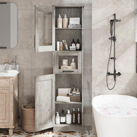Meuble de salle de bain haut et étroit Garvee avec étagère réglable pour petits espaces, 170 cm, MDF, design moderne, portes vitrées, blanc
