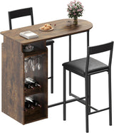 Ensemble table et chaises de bar Garvee pour 2 personnes avec casier à vin et coussins en velours, multifonctionnel et peu encombrant pour la cuisine et la salle à manger, moderne et confortable.