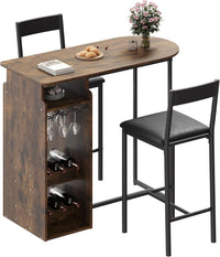 Ensemble table et chaises de bar Garvee pour 2 personnes avec casier à vin et coussins en velours, multifonctionnel et peu encombrant pour la cuisine et la salle à manger, moderne et confortable.