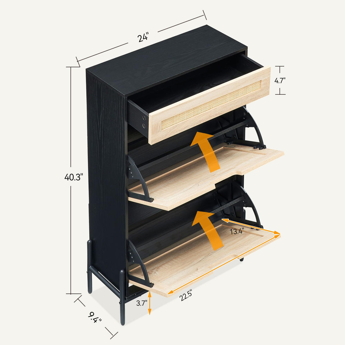 Garvee Meuble à chaussures avec 2 portes abattantes et 1 tiroir, réglable, en bois et rougein, pour entrée et couloir, 61 x 102cm, couleur naturelle