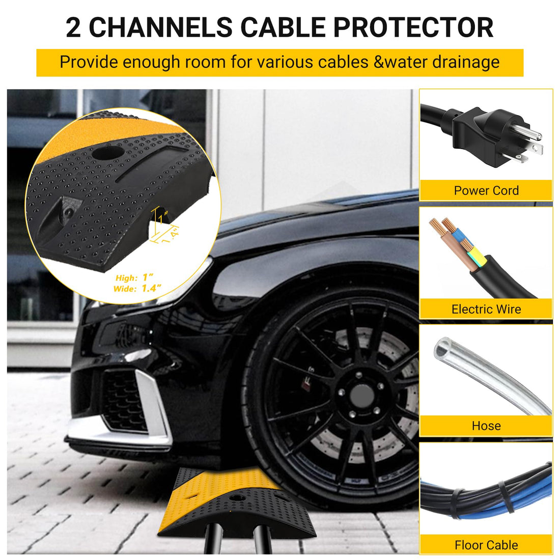Garvee Rubber Speed Brake 3,3 pi, 2 canaux, amortisseur de chocs, antidérapant, thermoplastique, noir et jaune, pour asphalte et garage