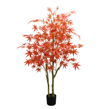 Garvee Érable artificiel 150 cm avec pot, feuilles en soie rouge effet automne, branches réalistes, décoration intérieur salon, bureau et porche, double tronc