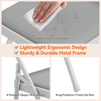 Ensemble de 4 chaises pliantes Garvee avec rembourrage épais en PU, pieds en métal et patins antidérapants, pour le bureau et les événements, grises, ergonomiques et empilables.