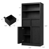 Armoire de salle de bain haute Garvee 130 cm (51 po) avec 2 tiroirs et portes, MDF, imperméable et résistant aux rayures, noir, polyvalente pour la salle de bain et le salon