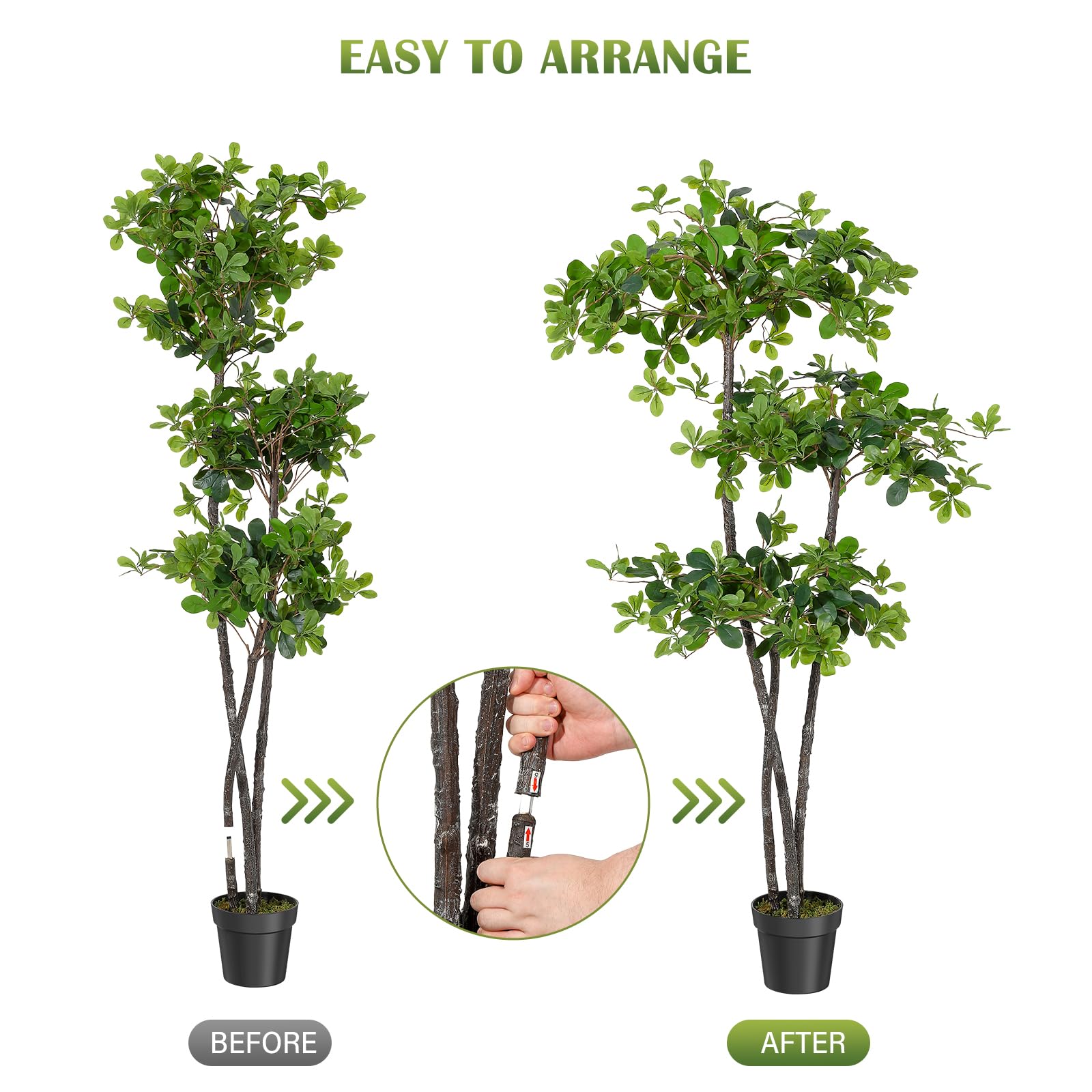 Garvee Olivier artificiel 183 cm avec 100 LED décoratives, minuterie intégrée et pot stable, décoration intérieure, vert
