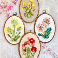 Kit de broderie Garvee pour débutants, motif floral 3D, comprenant tissu à broder, patrons, tambour à broder, fils, aiguille et un motif coloré.