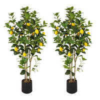 Citronnier artificiel Garvee (lot de 2), 120 cm, avec fruits réalistes, pour intérieur et extérieur, vert et jaune, pot en plastique