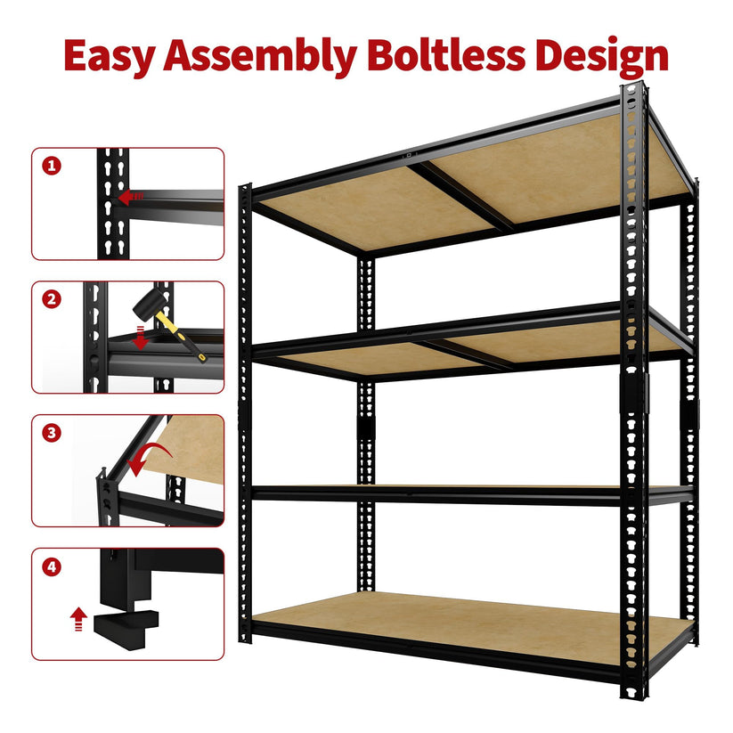 Rack de rangement métallique à quatre niveaux pour garage et sous-sol