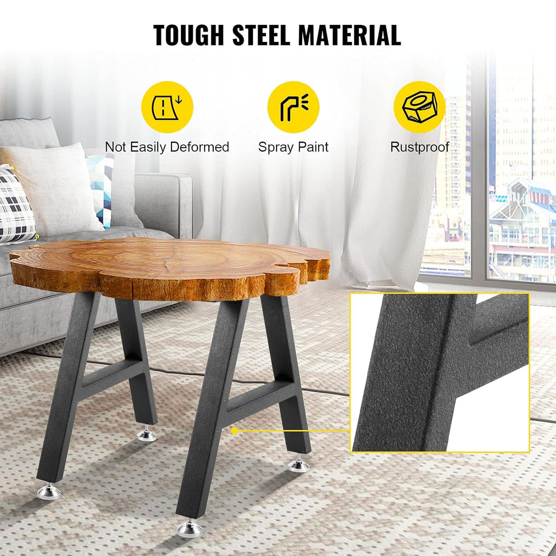 Garvee Pieds de table en métal, 71 × 50 cm, pieds de bureau en forme de a, 0.6 mèces, revêtement PU, protège-sol, pieds de table bas pour table à manger
