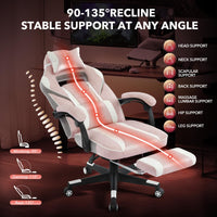 Garvee Chaise gaming ergonomique rose avec repose-pieds, appui-tête et soutien lombaire, pivotante 360°, hauteur réglable, capacité 136 kg, adulte et ado