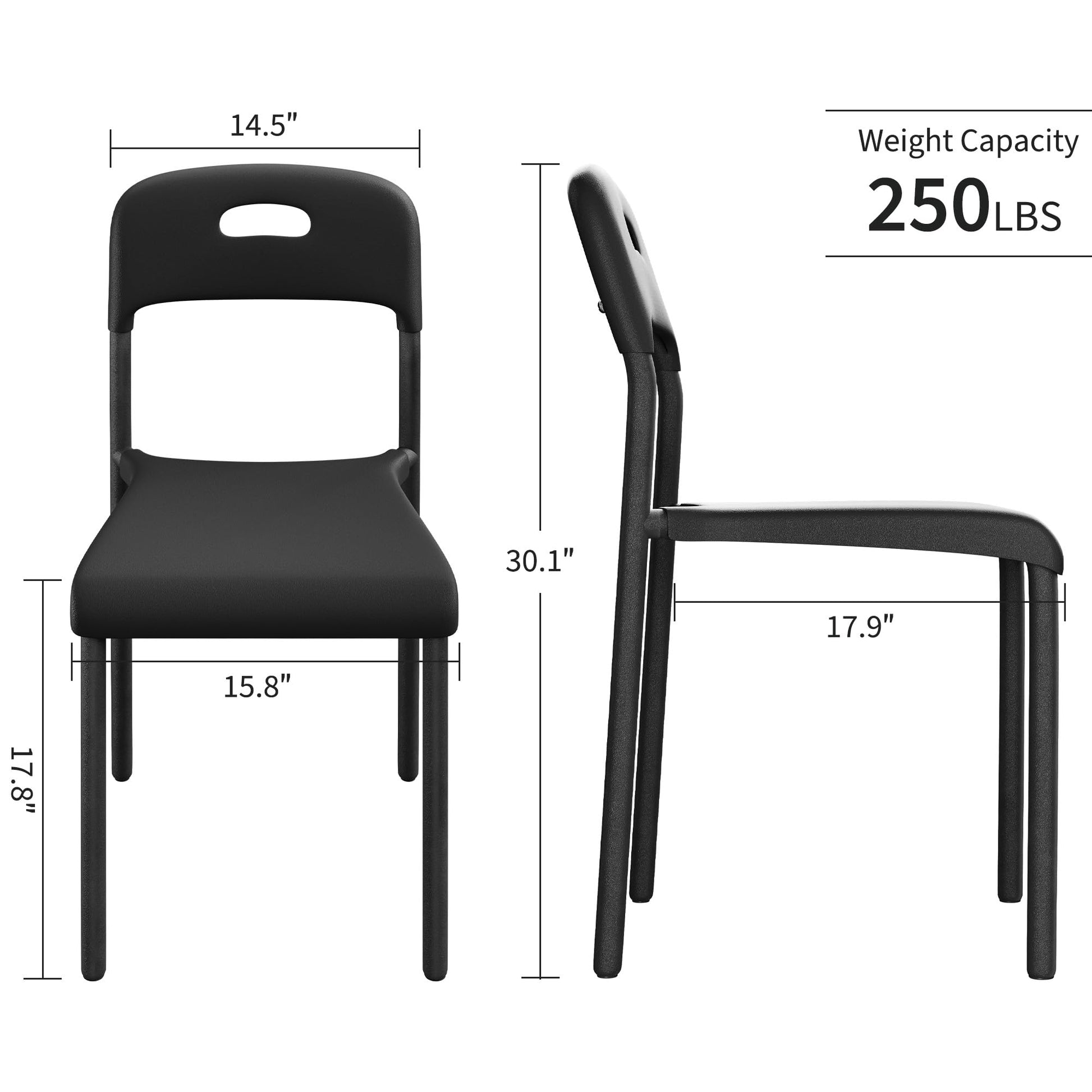 Chaises de salle à manger Garvee, lot de 2, empilables, design moderne, pieds en plastique et métal, pour une utilisation intérieure et extérieure, noires
