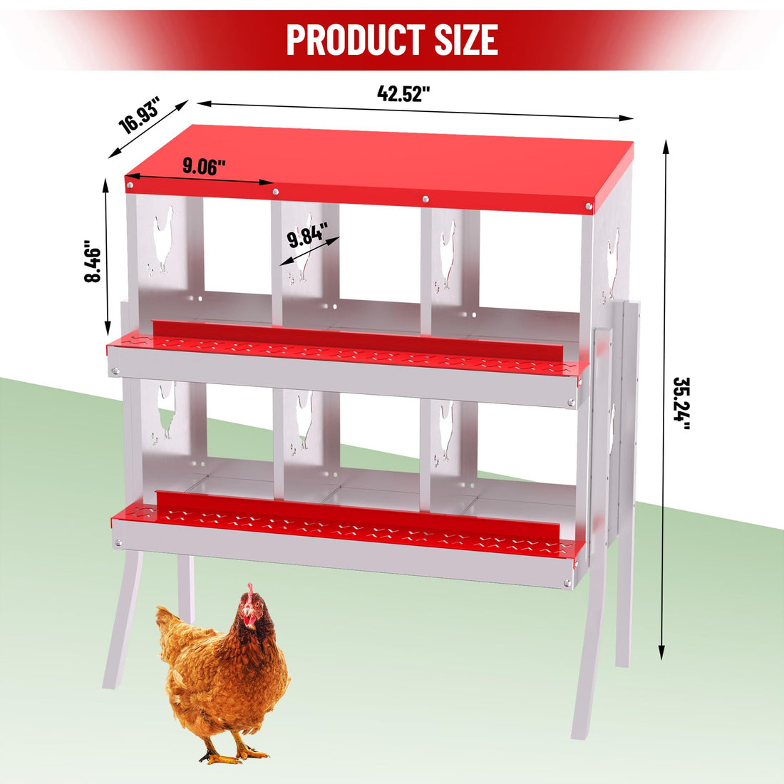 Garvee pondoir pour poules à 6 compartiments avec pieds, collecteur d’œufs automatique en acier galvanisé de 0,7mm