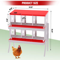 Garvee pondoir pour poules à 6 compartiments avec pieds, collecteur d’œufs automatique en acier galvanisé de 0,7 mm, nichoir avec toit incliné pour volailles, poulailler et ferme, rouge