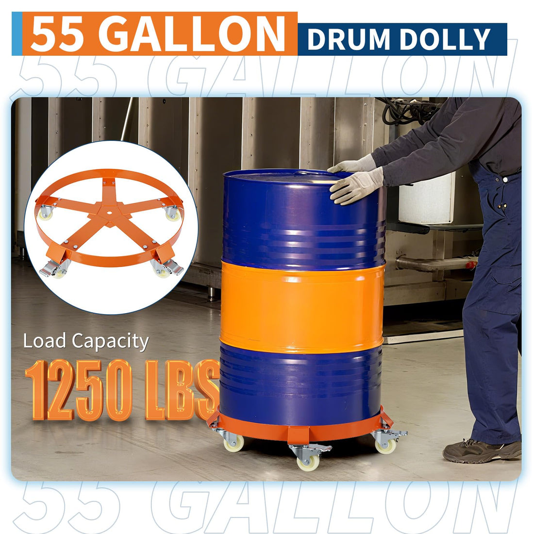 Chariot porte-fûts Garvee de 55 gallons – Châssis en acier galvanisé, système anti-basculement, freins et roues pivotantes, capacité de 567 kg