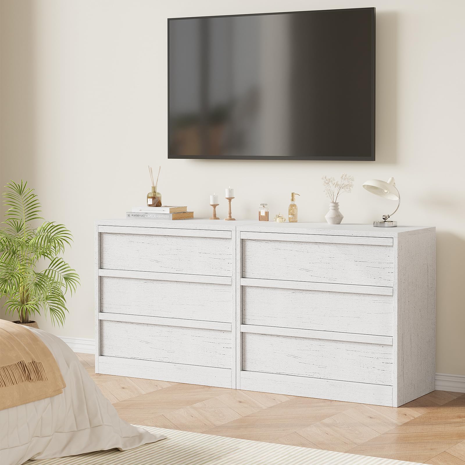 Commode Garvee à 3 tiroirs, blanche, avec un grand espace de rangement pour la chambre, le salon ou la chambre d'enfant, design moderne, bois, protection anti-basculement, polyvalente, 75 cm x 40 cm x 77,5 cm