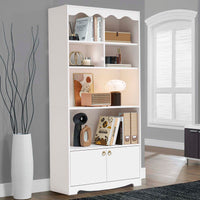 Garvee Bibliothèque blanche 5 niveaux avec étagères ouvertes et portes, meuble de rangement moderne en bois, hauteur 160cm, pour bureau