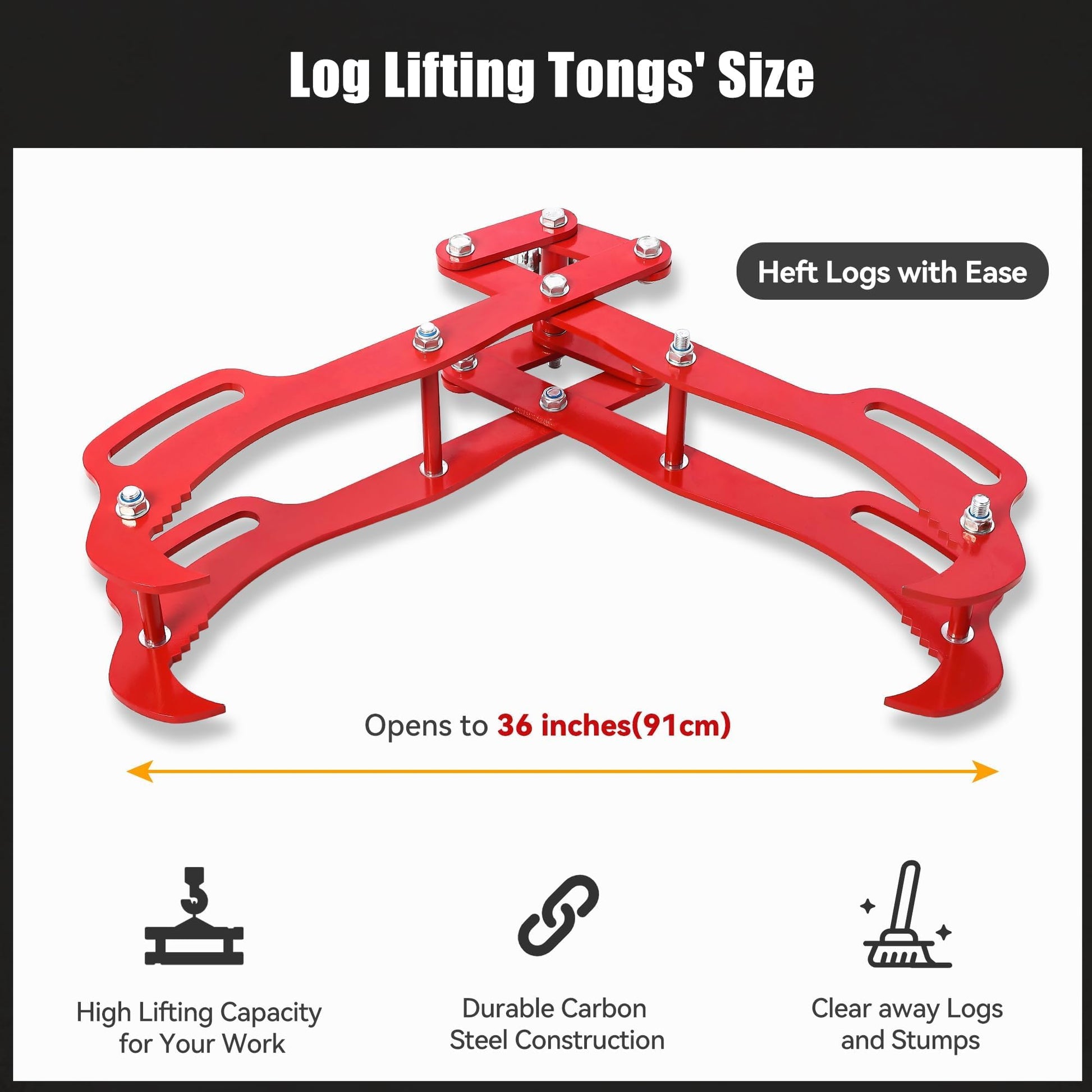 Garvee Pince de levage pour grumes 91 cm, grappin robuste 4 griffes, design Eagle Claws, idéale pour débardage, manutention et traction du bois.