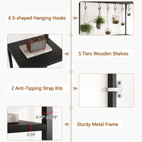 Support pour plantes d'intérieur Garvee, structure métallique à 5 niveaux avec crochets pour balcon et salon, 180 cm (70,9 pouces), noir