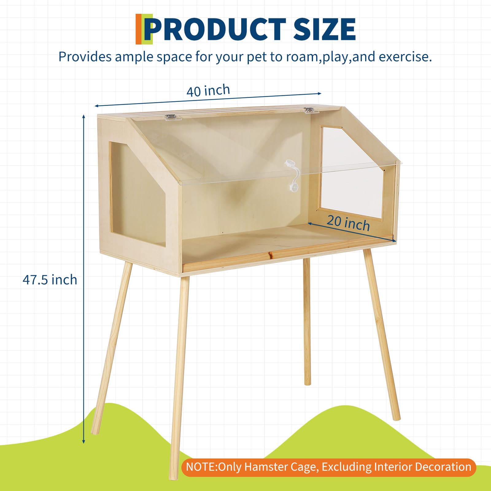 Garvee Cage pour hamsters avec pieds, grand enclos, fenêtre en acrylique anti-morsure, dessus ouvert, facile à nettoyer