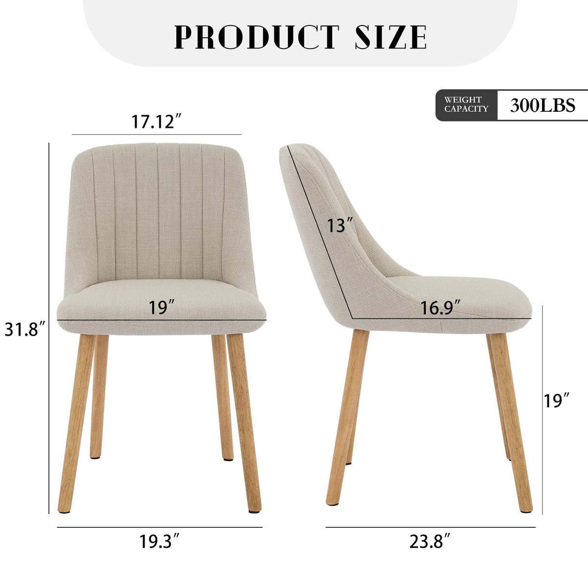Ensemble de 2 chaises de salle à manger Garvee, revêtement en tissu, dossier ergonomique, grand confort, bois de chêne, blanc cassé, salle à manger moderne