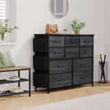 Commode GARVEE en tissu avec poignées, idéale pour les chambres, commode à 10 tiroirs, commode en tissu avec structure en acier robuste pour chambres et salons - Noir