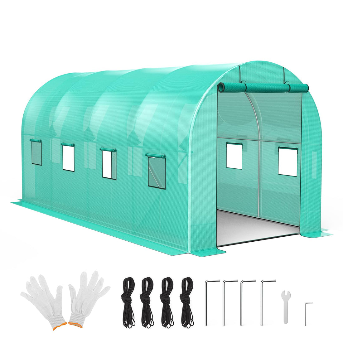 Serre Garvee 2,1 × 4,5 × 2,1 m – Serre à structure métallique avec 2 portes et 8 fenêtres pour le jardin et l'extérieur