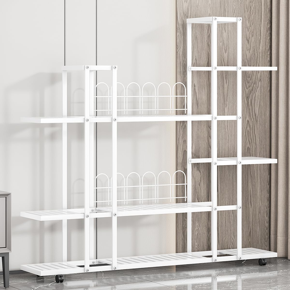 Étagère d'angle Garvee pour plantes, avec roulettes, en fer robuste et étanche, pour salon, balcon ou jardin, noir.