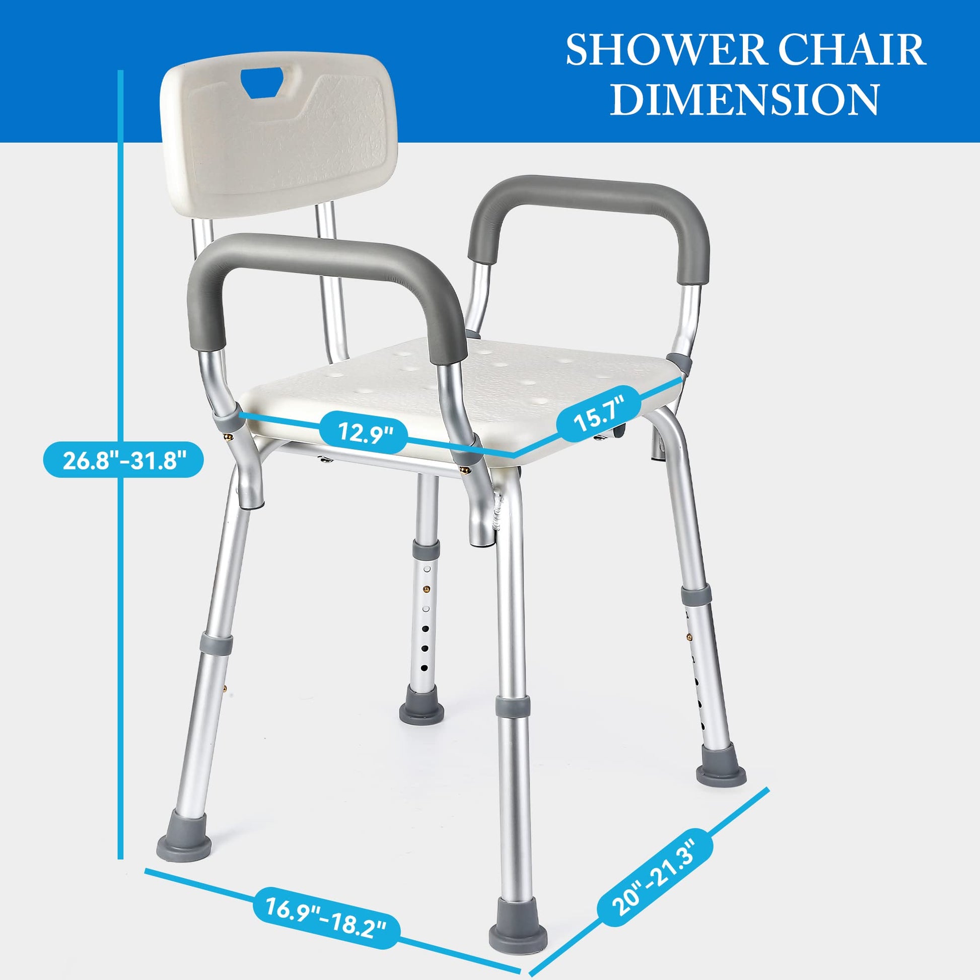 Garvee Chaise de Douche avec Dossier, Capacité 136 kg, Hauteur Réglable, Assise Ergonomique, Pieds Antidérapants, pour Seniors