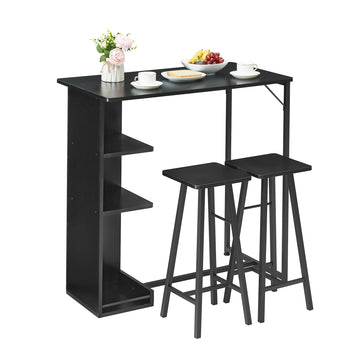 Ensemble table et chaises de salle à manger Garvee 36 po avec rangement, robuste et ergonomique, MDF et acier, noir, pour appartements et cuisines