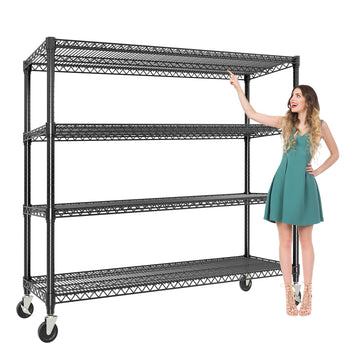Étagère robuste Garvee 71 po H, capacité de 2 640 lb, 4 niveaux, acier, roulettes et pieds, pour garage et entrepôt, 59 po L x 17,7 po P, grise