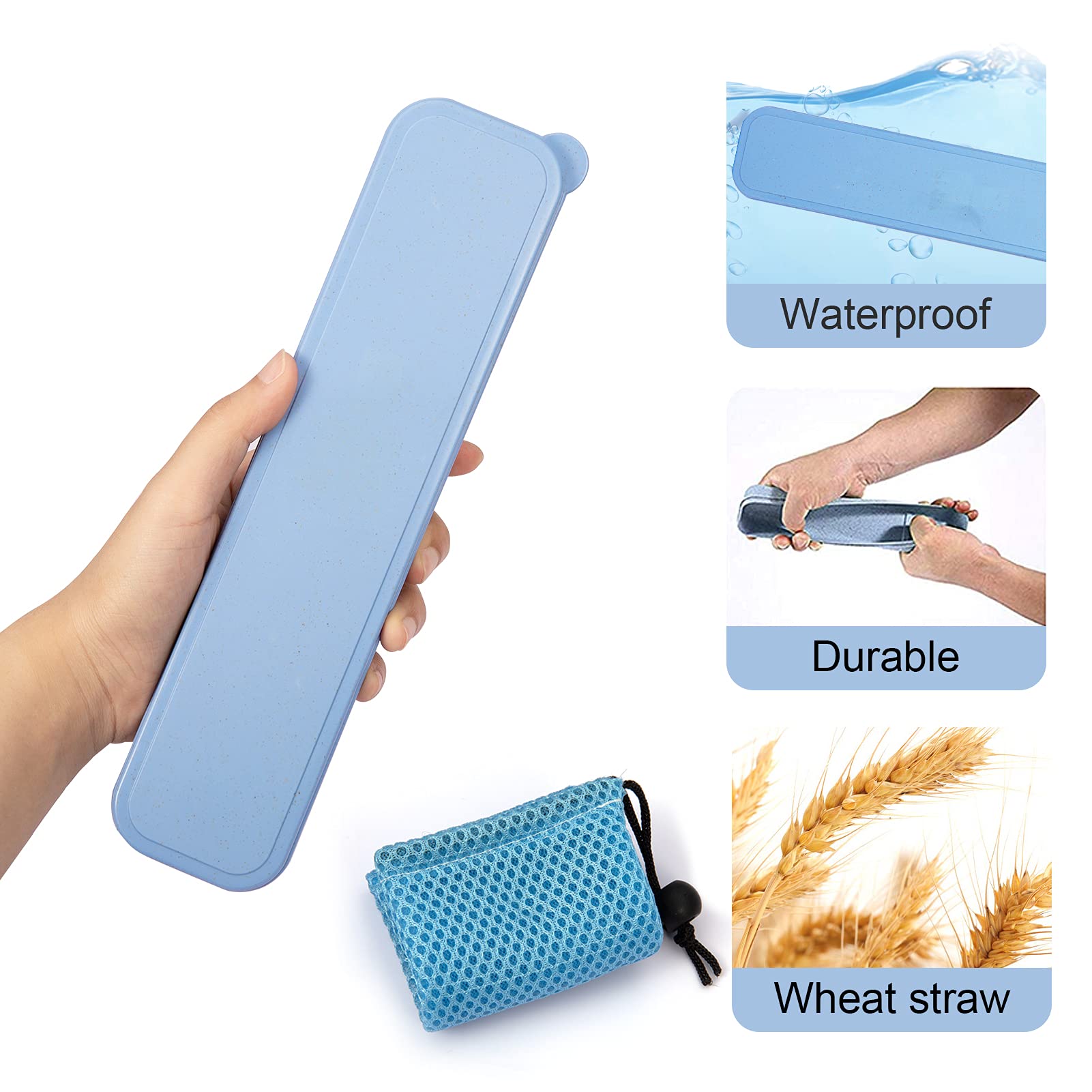Ensemble de couverts Garvee 9 pièces en acier inoxydable pour les voyages, le camping et les pique-niques en plein air, avec rangement, bleu.