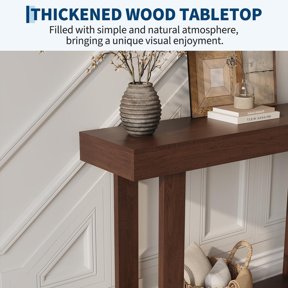 Garvee console en bois 117 cm, étroite, style campagne, pour l’entrée et le salon, finition blond naturel