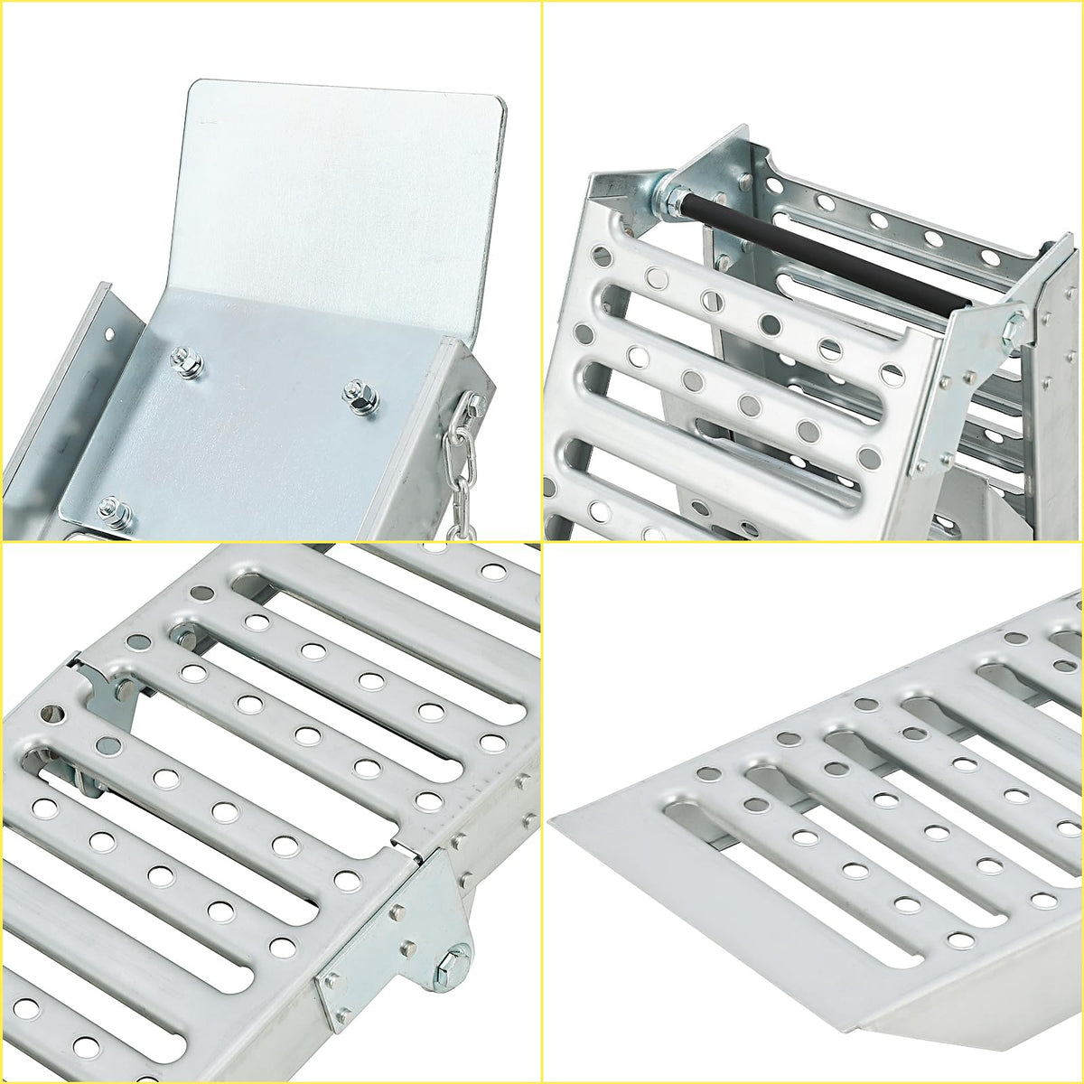 Garvee Rampes de Chargement Pliables en Acier Inoxydable, Lot de 3, 183 × 23 cm, Rampe Antidérapante pour Moto, Tondeuse et Équipements à Roues, Mobile et Sécurisée, Coloris Argent