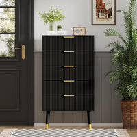 Garvee commode moderne à 5 tiroirs en MDF, pieds en métal, poignées dorées, protection anti-basculement