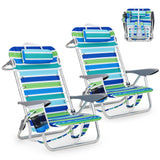 Garvee Chaise De Plage Sac À Dos 5 Positions Réglables Aluminium Léger Pour Plage Et Camping 2 pièces Multicolore