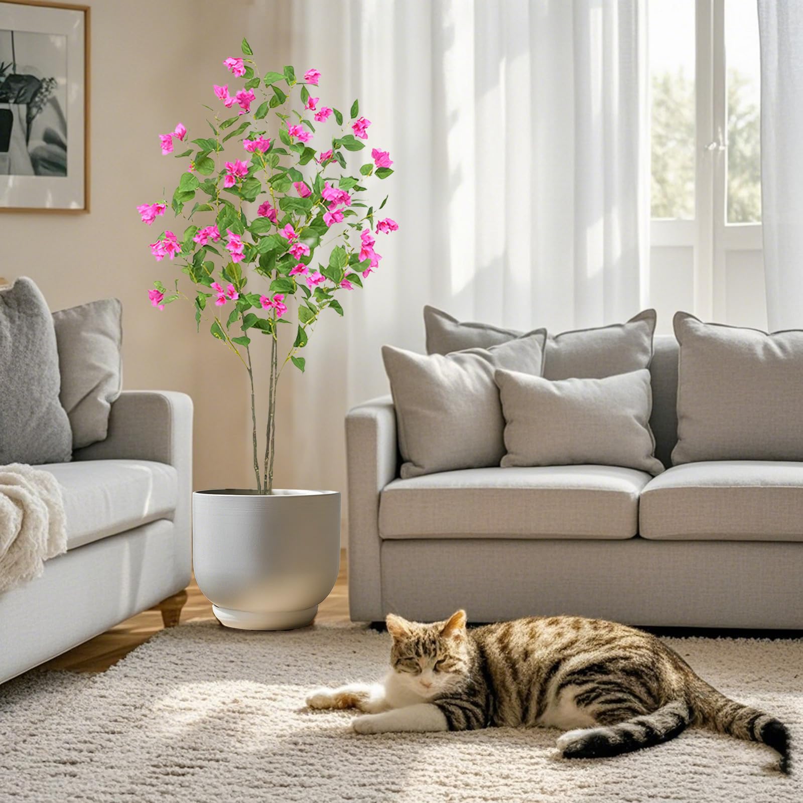 Bougainvillier artificiel Garvee de 1,80 m, en soie réaliste, pot stable, vert, pour studio photo et décoration