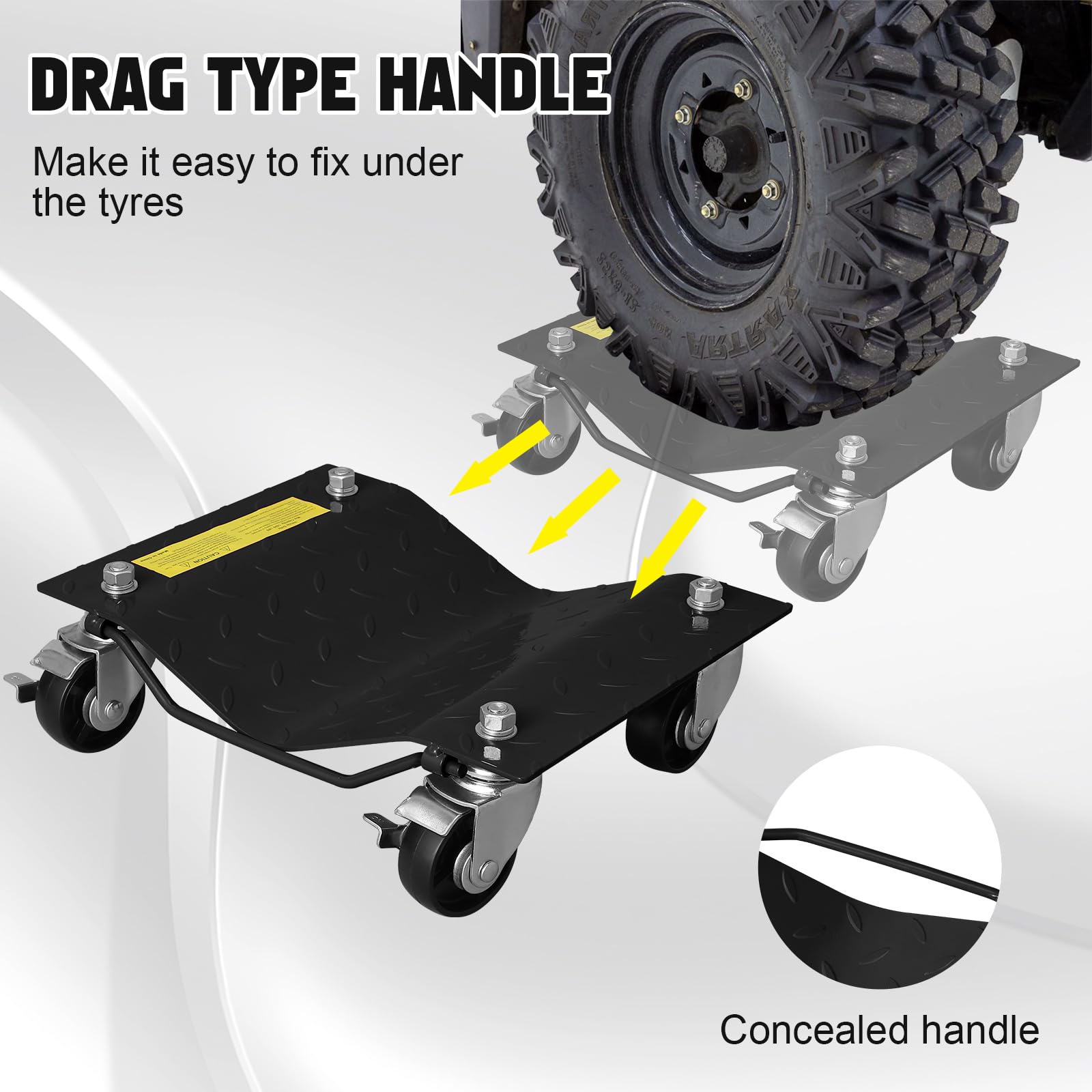 Garvee Lot de 4 Chariots de Déplacement Auto 2 722 kg, 680 kg par Unité, Acier Renforcé, Roues 360° avec Freins, Surface Antidérapante 4 mm, Noir