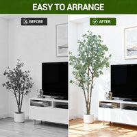 Eucalyptus artificiel Garvee 180 cm, en polyéthylène résistant aux intempéries, pour une utilisation intérieure et extérieure, blanc.