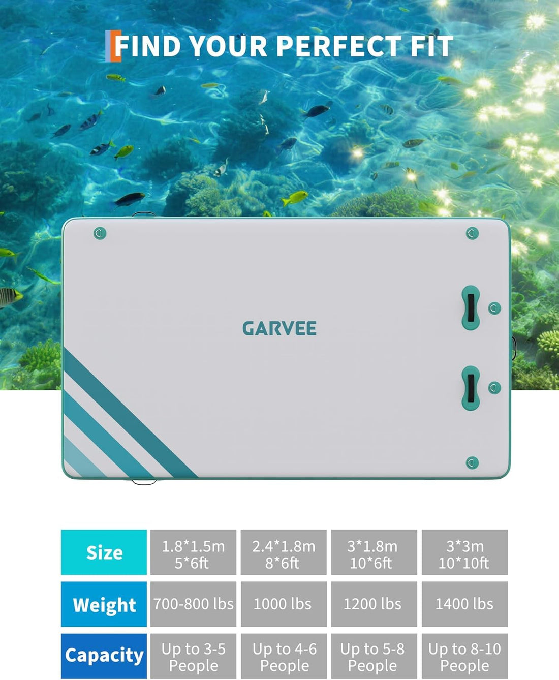 Garvee Plateforme Flottante Gonflable 244 x 183 cm avec Échelle Souple, Surface Antidérapante en PVC Résistant, pour Piscine et Plage