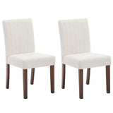Chaises de salle à manger Garvee Parsons capitonnées, lot de 2, revêtues de tissu lin, ergonomiques, pieds en hévéa, rayures beiges, pour cuisine et salon
