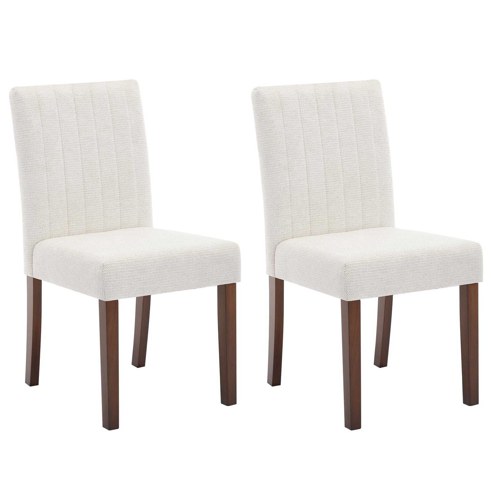 Chaises de salle à manger Garvee Parsons capitonnées, lot de 2, revêtues de tissu lin, ergonomiques, pieds en hévéa, rayures beiges, pour cuisine et salon