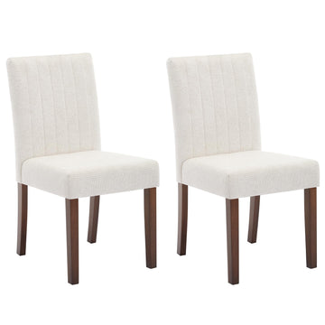 Chaises de salle à manger Garvee Parsons capitonnées, lot de 2, revêtues de tissu lin, ergonomiques, pieds en hévéa, rayures beiges, pour cuisine et salon