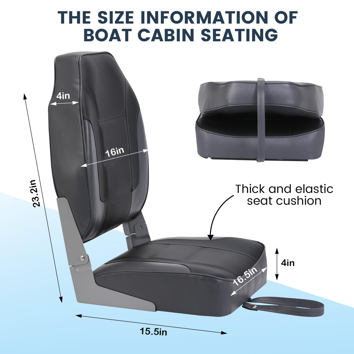 Garvee Lot de 2 sièges de bateau pliables à dossier haut, mousse épaisse, revêtement PVC résistant, pour pêche et promenade, installation facile