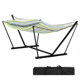 Garvee Hamac double avec support en acier en V, toile polyester rembourrée respirante, charge 204 kg, rayures turquoise, jardin, patio, camping et détente - Bleu clair et vert