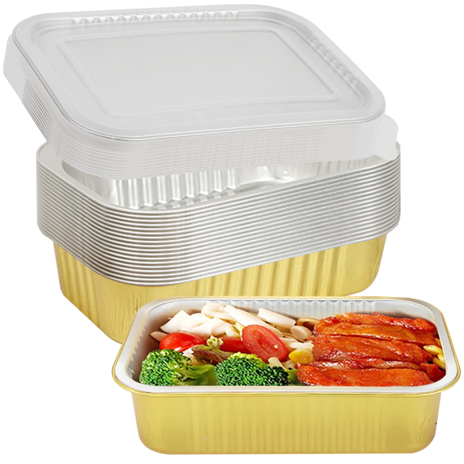 Barquettes jetables en aluminium Garvee (20 pièces) avec couvercles, 1000 ml, pour griller, cuire, pâtisser, argent, 22 x 15 x 4,5 cm