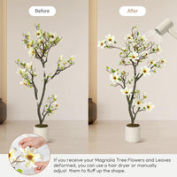 Garvee Plante artificielle de magnolia 150 cm en pot blanc, réaliste et durable, pour maison et bureau
