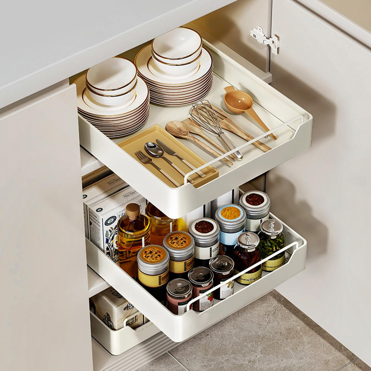 Garvee organisateur de placard de cuisine à tiroir télescopique extensible, 20 cm l x 43 cm p x 7 cm h, noir. installation sans perçage ni clouage