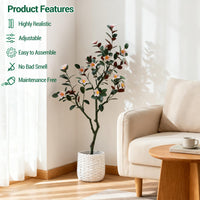 Magnolia artificiel Garvee de 1,80 m avec fleurs et feuilles épanouies, pot robuste pour salon et bureau, vert