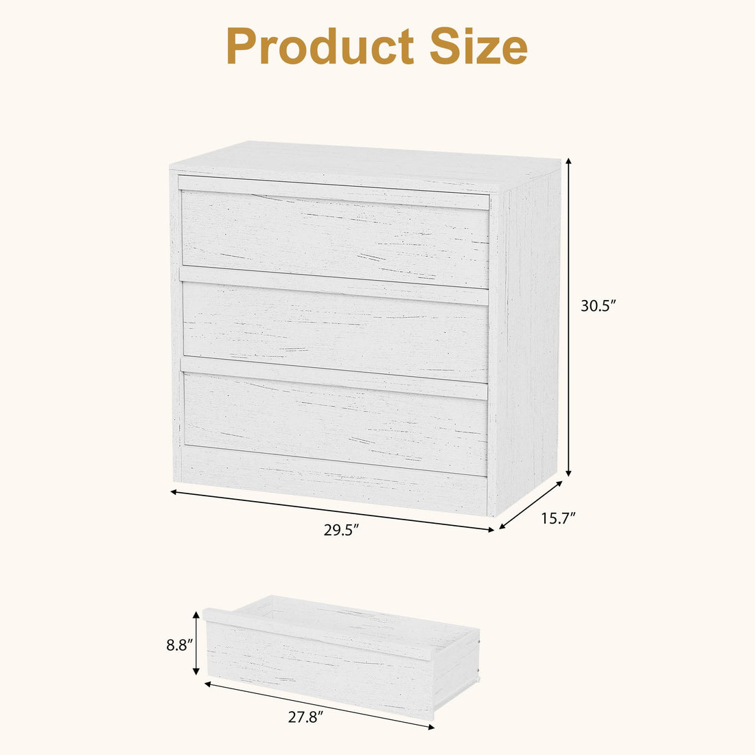 Commode Garvee à 3 tiroirs, blanche, avec un grand espace de rangement pour la chambre, le salon ou la chambre d'enfant, design moderne, bois, protection anti-basculement, polyvalente, 75 cm x 40 cm x 77,5 cm